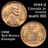 1944-d Lincoln Cent 1c Grades GEM Unc RB