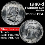 1948-d Franklin Half Dollar 50c Grades Select Unc FBL