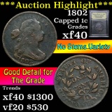 ***Auction Highlight*** 1802 no stems Draped Bust Large Cent 1c Graded xf by USCG (fc)