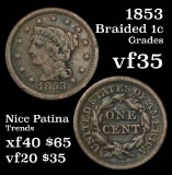 1853 Braided Hair Large Cent 1c Grades vf++