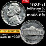 1939-d Rev '40 Jefferson Nickel 5c Grades GEM 5fs