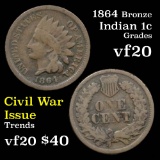 1864 Bronze Indian Cent 1c Grades vf, very fine