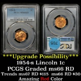 PCGS 1954-s Lincoln Cent 1c Graded ms66 RD By PCGS