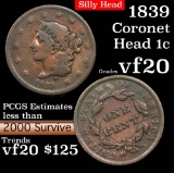 1839 Silly Head Coronet Head Large Cent 1c Grades vf, very fine