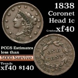 1838 Coronet Head Large Cent 1c Grades xf