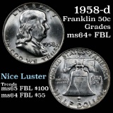 1958-d Franklin Half Dollar 50c Grades Choice Unc+ FBL