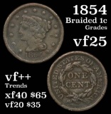 1854 Braided Hair Large Cent 1c Grades vf++