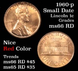 1960-p sm date Lincoln Cent 1c Grades GEM+ Unc RD