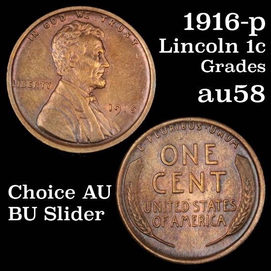 1916-p Lincoln Cent 1c Grades Choice AU/BU Slider