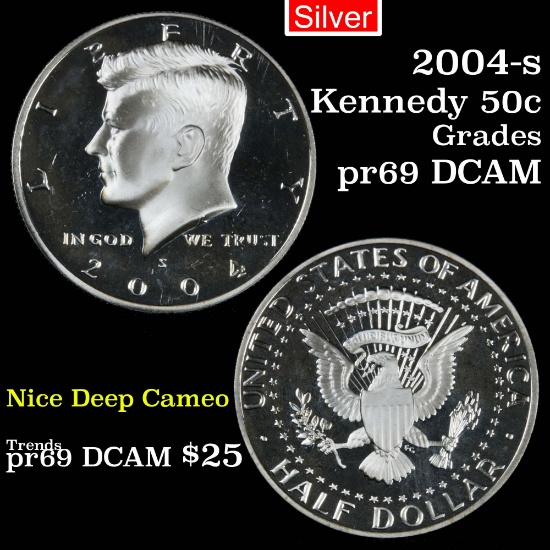 2004-s Proof Silver Kennedy Half Dollar 50c Grades GEM++ Proof Deep Cameo