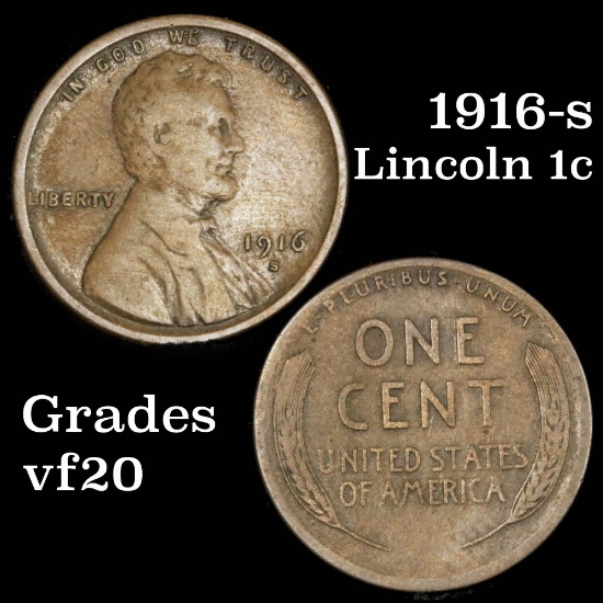 1916-s Lincoln Cent 1c Grades vf, very fine