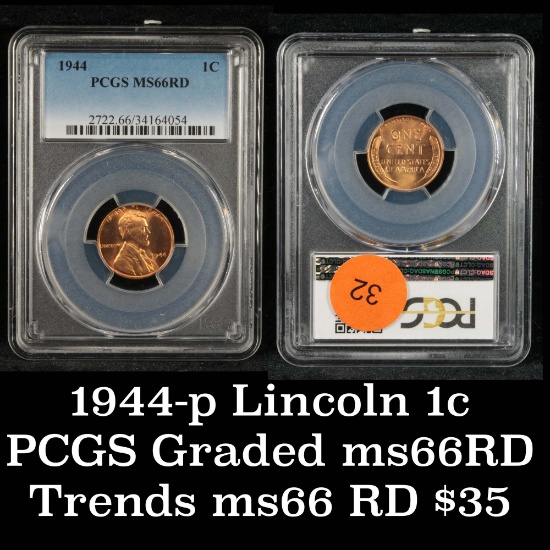 PCGS 1944-p Lincoln Cent 1c Graded ms66 RD By PCGS