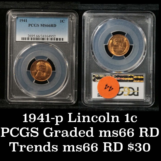 PCGS 1941-p Lincoln Cent 1c Graded ms66 RD By PCGS