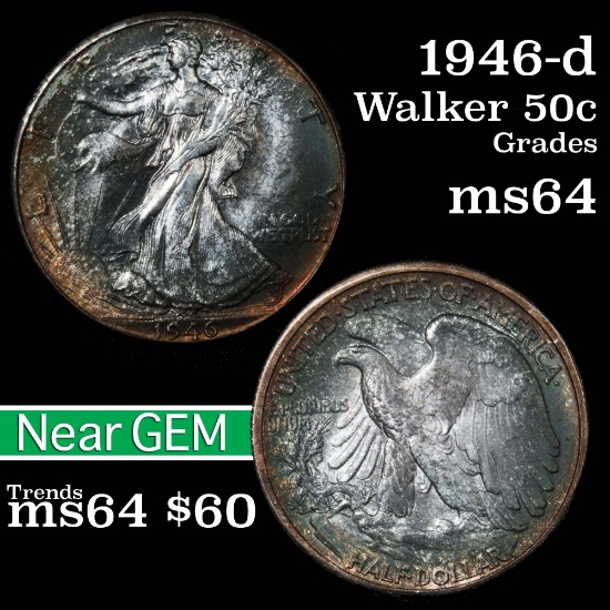 1946-d Walking Liberty Half Dollar 50c Grades Choice Unc