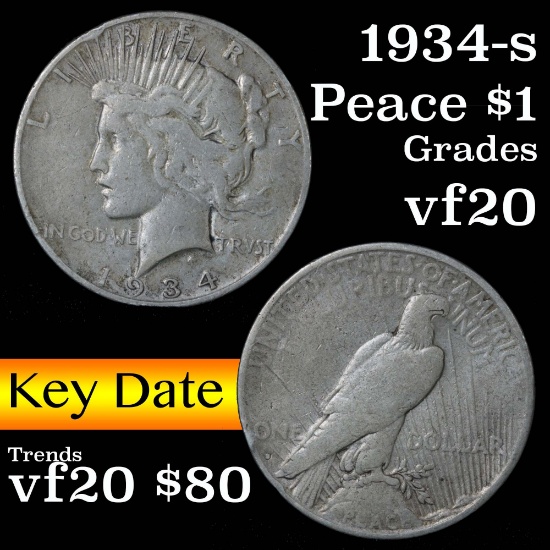 1934-s Peace Dollar $1 Grades vf, very fine