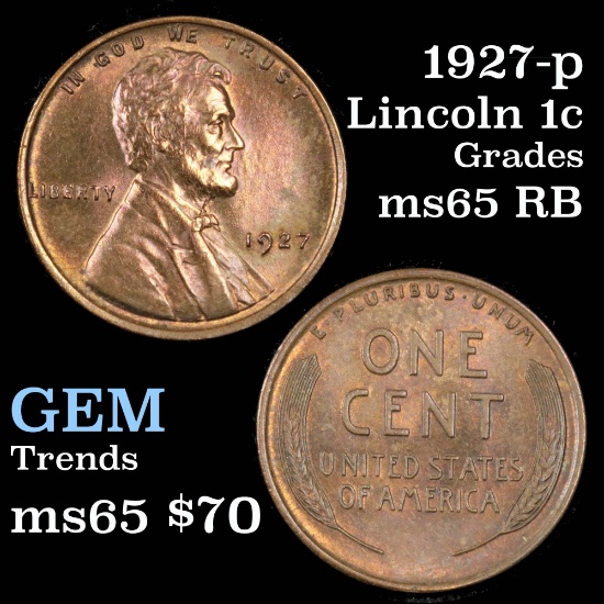 1927-p Lincoln Cent 1c Grades GEM Unc RB