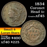 1834 Coronet Head Large Cent 1c Grades xf+ (fc)