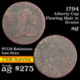 1794 Liberty Cap Flowing Hair 1c 1c Grades ag