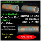 Full roll of mixed nickels one end 1927 Buffalo other end 1900 'V' nickel Grades Circulated (fc)