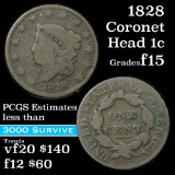 1828 Coronet Head Large Cent 1c Grades f+