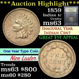 ***Auction Highlight*** 1859 Indian Cent 1c Graded Select Unc by USCG (fc)