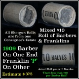 Full roll of mixed Halves 1909 Barber on one end Franklin 'p' mint rev other end   (fc)