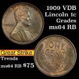 1909 VDB Lincoln Cent 1c Grades Choice Unc RB