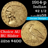1914-p Gold Indian Quarter Eagle $2 1/2 Grades Choice AU/BU Slider (fc)
