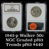 ***Auction Highlight*** NGC 1942-p Walking Liberty Half Dollar 50c Graded pr63 By NGC (fc)