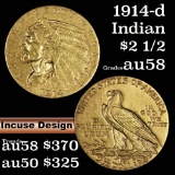 1914-d Gold Indian Quarter Eagle $2 1/2 Grades Choice AU/BU Slider (fc)