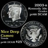 2003-p Proof Silver Kennedy Half Dollar 50c Grades GEM++ Proof Deep Cameo