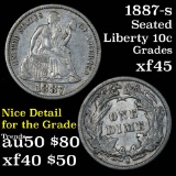 1887-s Seated Liberty Dime 10c Grades xf+