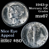 1943-p Mercury Dime 10c Grades GEM++ Unc