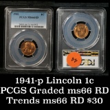PCGS 1941-p Lincoln Cent 1c Graded ms66 RD By PCGS