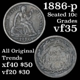 1886-p Seated Liberty Dime 10c Grades vf++