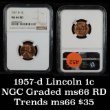 NGC 1957-d Lincoln Cent 1c Graded ms66 RD By NGC