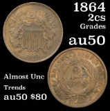 1864 2 Cent Piece 2c Grades AU, Almost Unc