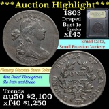 ***Auction Highlight*** 1803 Draped Bust Large Cent 1c Sm Date, Sm Fraction Graded xf+ by USCG (fc)