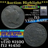 ***Auction Highlight*** 1797 1 above 1 Liberty Cap half cent 1/2c Graded f+ by USCG (fc)