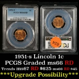 PCGS 1951-s Lincoln Cent 1c Graded ms66 RD By PCGS