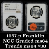 NGC 1957-p Franklin Half Dollar 50c Graded ms64 By NGC