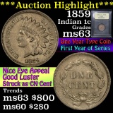 ***Auction Highlight*** 1859 Indian Cent 1c Graded Select Unc by USCG (fc)