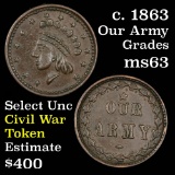 c. 1863 Our Army Civil War Token 1c Grades Select Unc