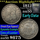 ***Auction Highlight*** 1812 Capped Bust Half Dollar 50c Graded AU, Almost Unc by USCG (fc)