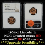 NGC 1954-d Lincoln Cent 1c Graded ms66 RD By NGC