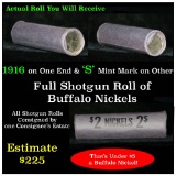 Full roll of Buffalo Nickels, 1916 & 's' Mint Ends Grades Avg Circ (fc)
