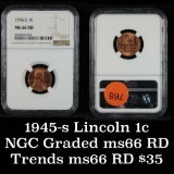 NGC 1945-s Lincoln Cent 1c Graded ms66 RD By NGC