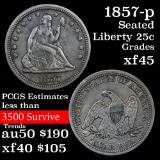 1857-p Seated Liberty Quarter 25c Grades xf+