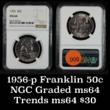 NGC 1956-p Franklin Half Dollar 50c Graded ms64 By NGC