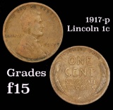 1917-p Lincoln Cent 1c Grades f+